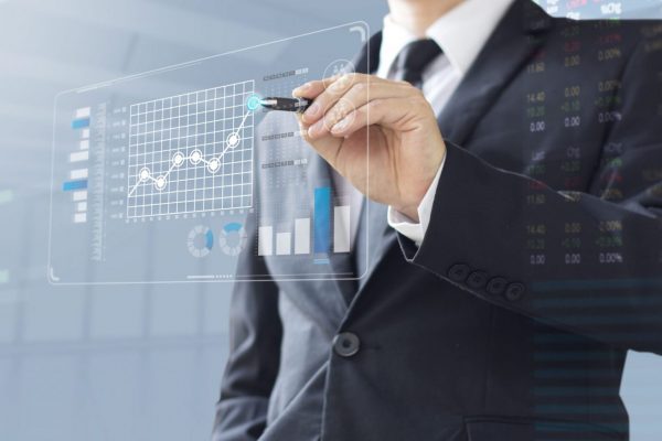 business man show increase market share, growth of profit investment