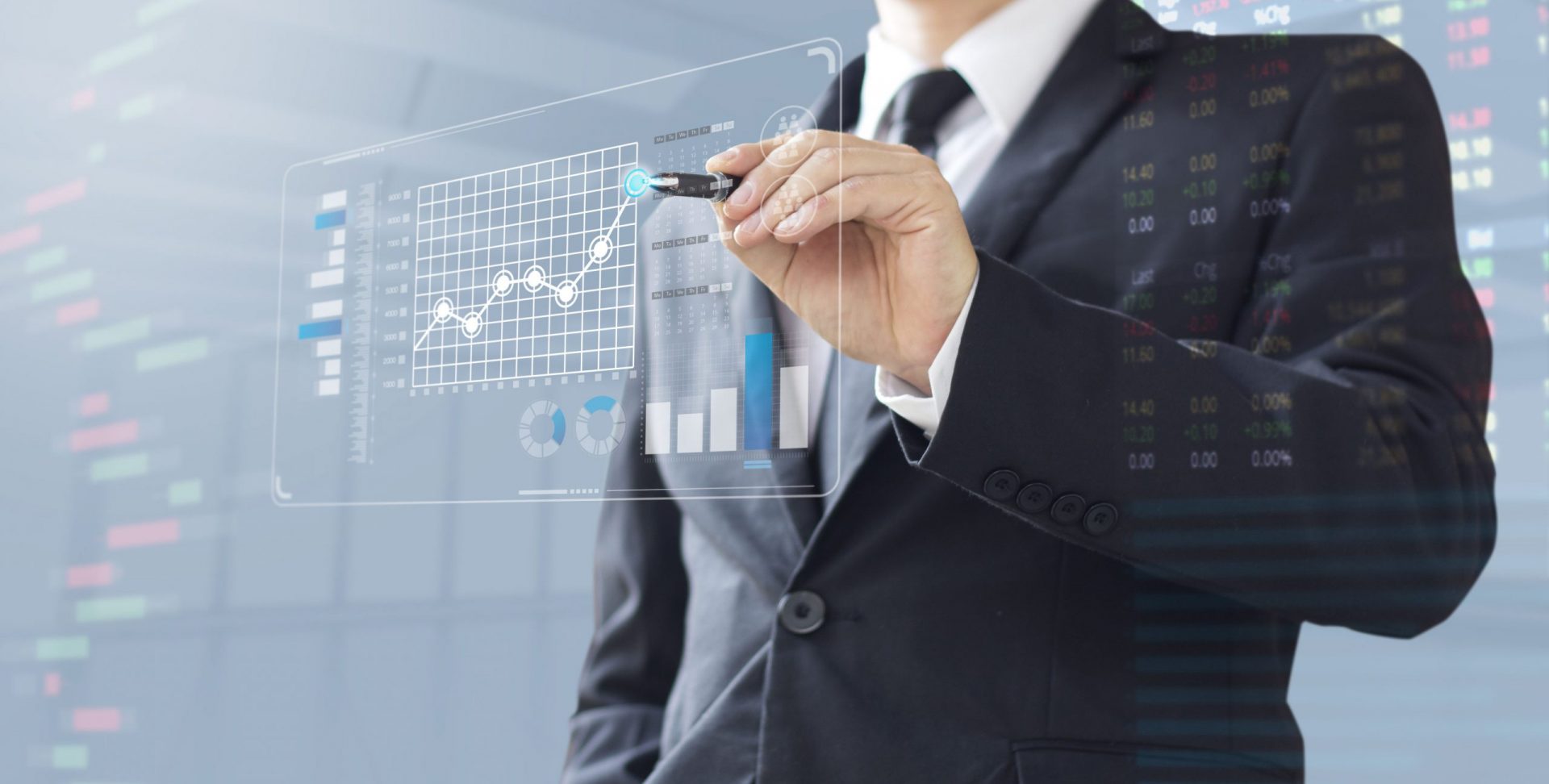 business man show increase market share, growth of profit investment